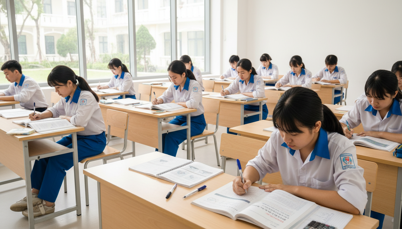 GDTX có học thể dục không: Quy định môn học mới nhất 2026 1 Học sinh hệ GDTX tại Việt Nam tập trung ôn tập môn Ngữ văn và Toán học trong lớp.