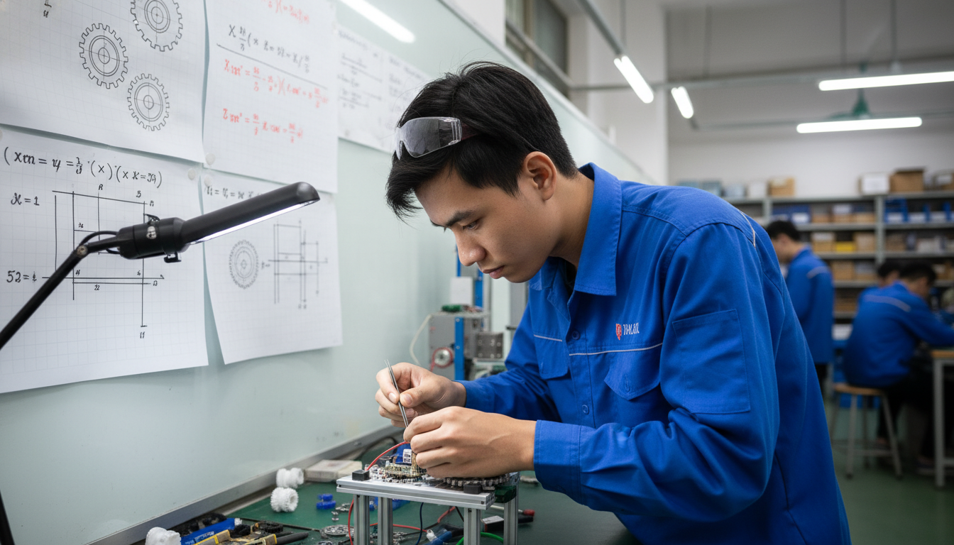 GDTX có học thể dục không: Quy định môn học mới nhất 2026 3 Học viên hệ GDTX thực hành kỹ thuật tại xưởng nghề song song với việc học văn hóa.