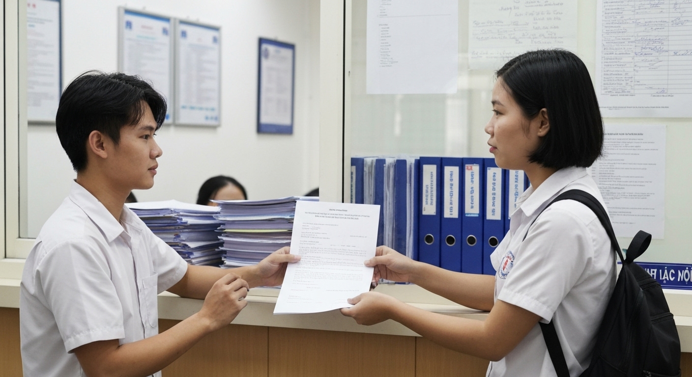 Sinh viên nộp đơn phúc khảo tại văn phòng đào tạo của một trường đại học ở Việt Nam.