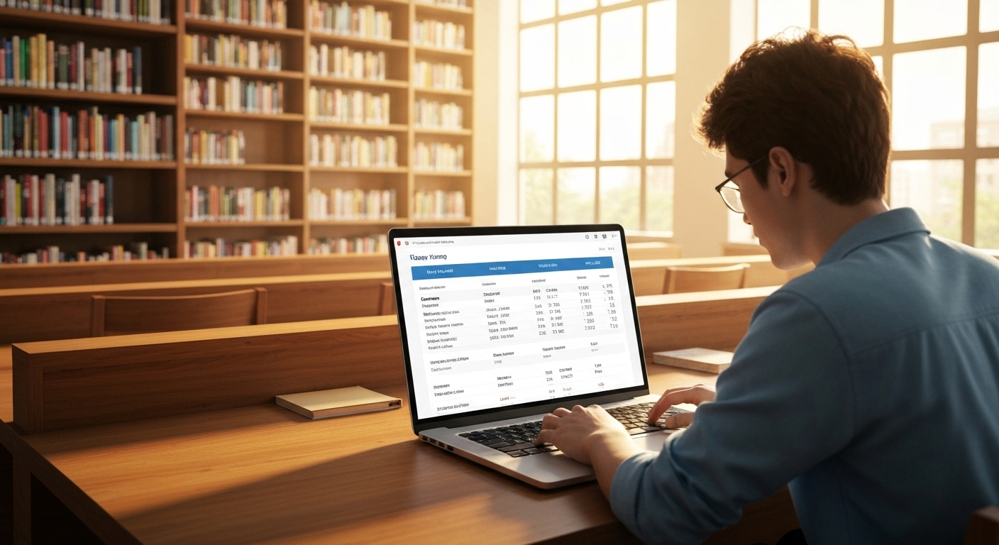 Nợ môn có chuyển trường được không theo quy định mới nhất? 1 Sinh viên Việt Nam kiểm tra bảng điểm tín chỉ trên máy tính tại thư viện đại học hiện đại.