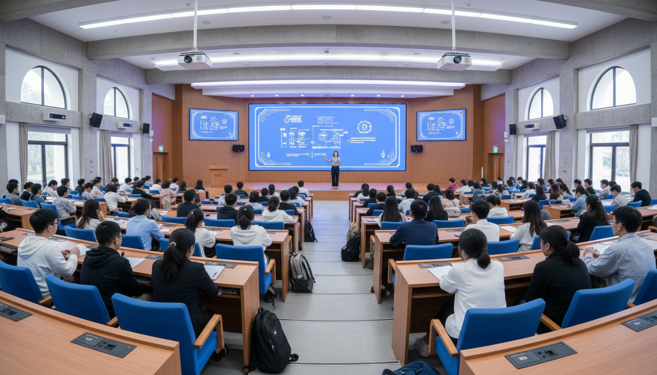 Tân sinh viên Việt Nam tập trung nghe phổ biến quy chế trong tuần sinh hoạt công dân.